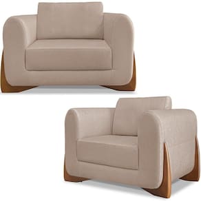 Kit 2 Poltronas Jolie 1 Lugar Pes Boomerang Linho Areia Ezz Areia