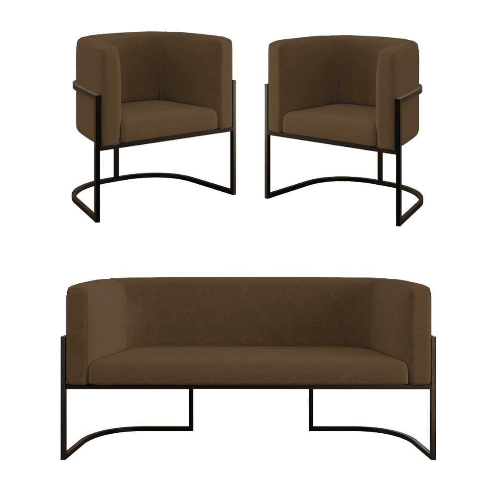 Kit 2 Poltronas Sofá 2 Lugares Para Recepção Balaqui Marrom