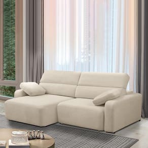 Sofá Decorativo Sala De Estar ícaro 4 Lugares 280cm Reclinável E Retrátil Bouclê Bege Claro