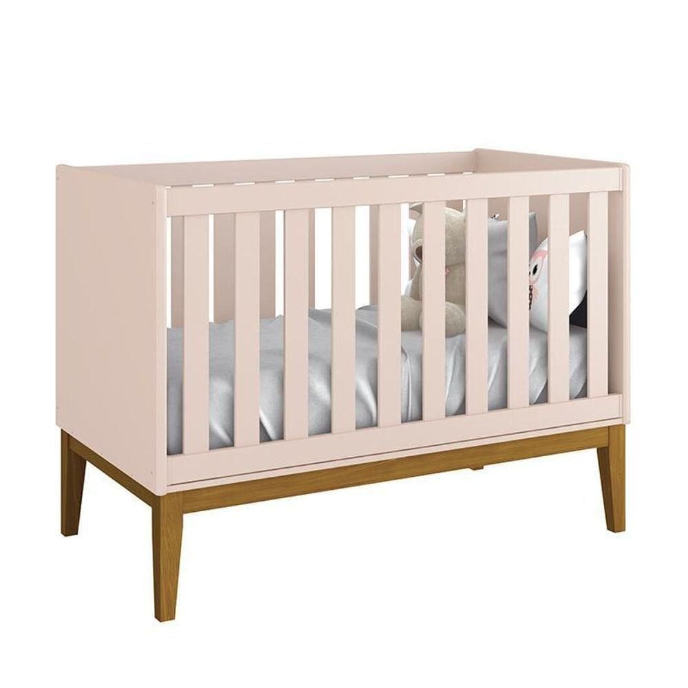 Berço Mini Cama Classic Rosa Fosco Com Pés Amadeirado - Reller Móveis Rosa Fosco