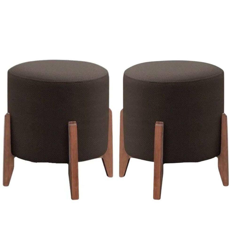 Kit 2 Puff Decorativo Para Sala Redondo Luxo Viena Corino Marrom