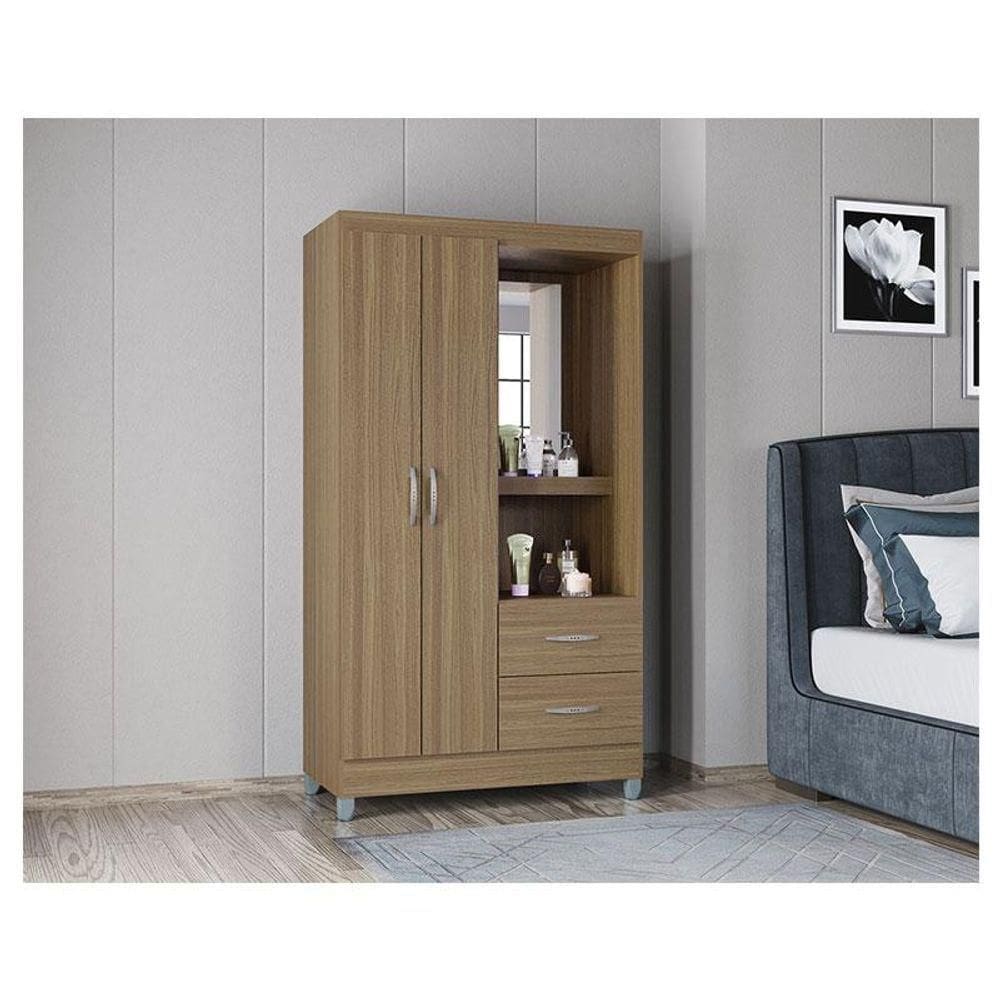 Guarda Roupa Solteiro Ambiente Cordoba 2 Portas Castanho - Poquema