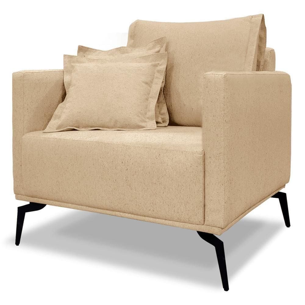 Poltrona Sala De Estar Liv 1 Lugar Pes Aço Linho Dourado Ezz Dourado