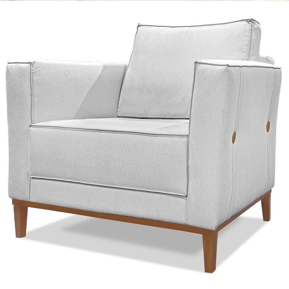 Poltrona Decorativa Balli 1 Lugar Pes Madeira Linho Grigio Ezz Grigio