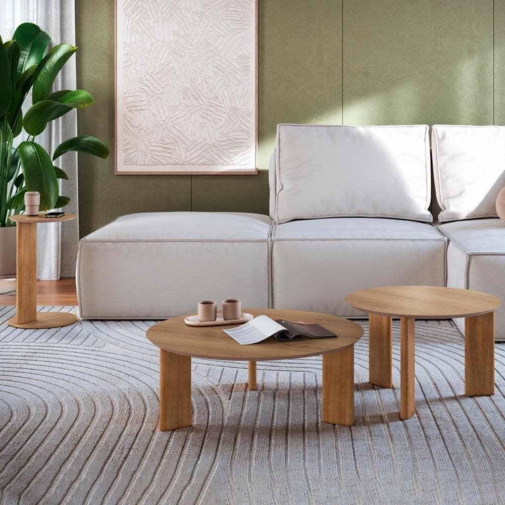 Kit Mesa De Centro E Lateral Chanfrada Pes Madeira Hanover Artesano Hanover