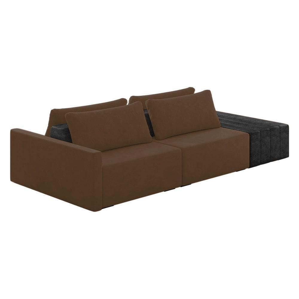 Sofá Ilha 2 Lugares Living 252cm Modulado Sala Lary Veludo Marrom-pu Pto K01 - D`rossi