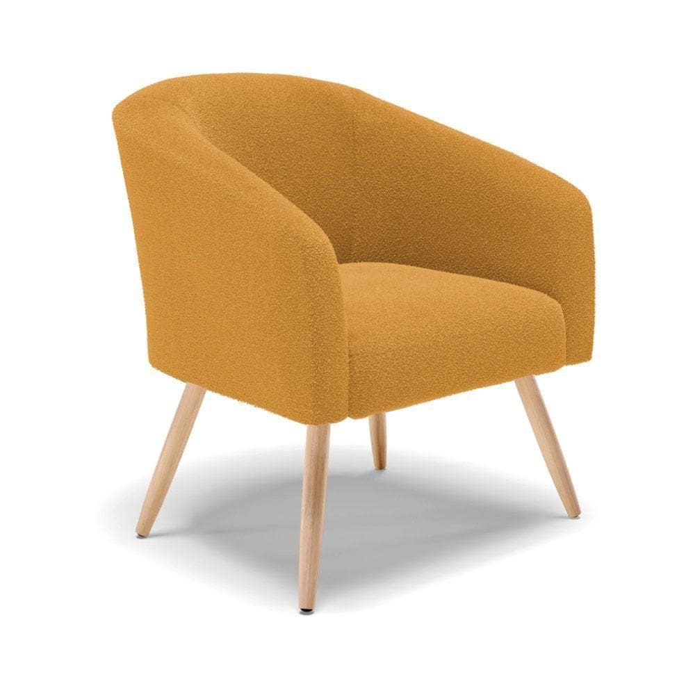 Poltrona Decorativa Pé Palito Natural Stella Bouclê Mostarda D03 - D`rossi