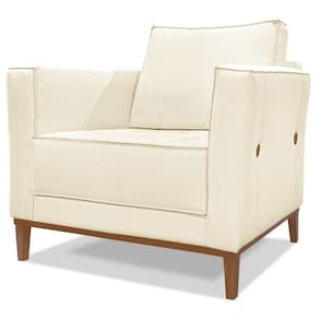 Poltrona Decorativa Balli 1 Lugar Pes Madeira Linho Perola Ezz Perola