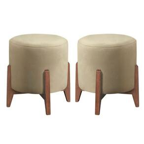 Kit 2 Puff Decorativo Para Sala Redondo Luxo Selena Linho Bege