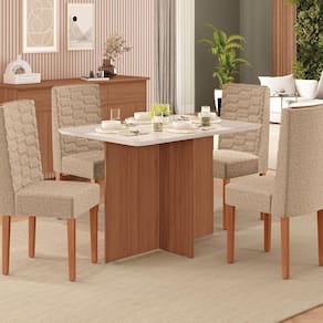 Sala De Jantar Frida 120x80cm Com 4 Cadeiras Coral Tuboarte Freijo Com Off White