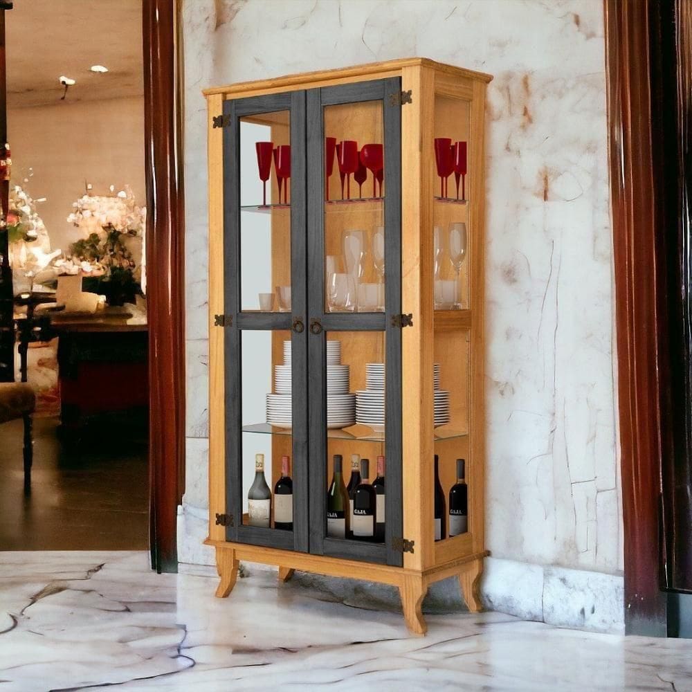 Cristaleira Bella Luna Imbuia E Preto Atraente