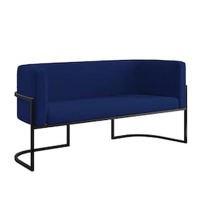 Sofá Namoradeira 2 Lugares Moderna Base Metal Black Balaqui Azul Marinho
