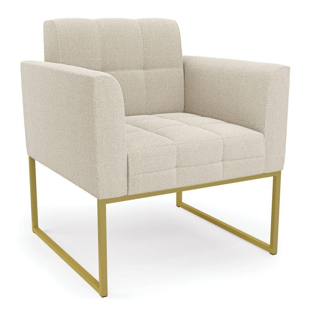 Poltrona Sala De Estar Industrial Dourado Elisa Bouclê Bege D03 - D`rossi