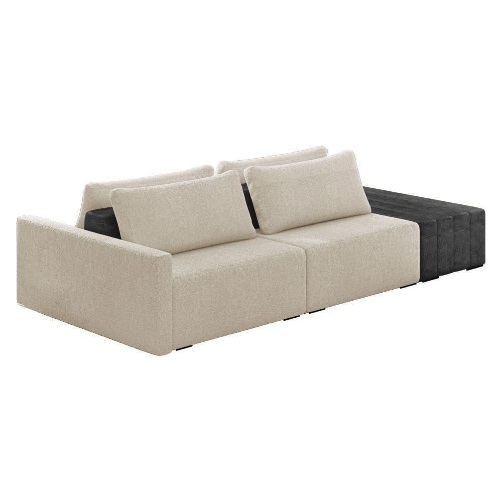 Sofá Ilha 2 Lugares Living 272cm Modulado Lary Bouclê Bege Pu Pto K01 - D`rossi