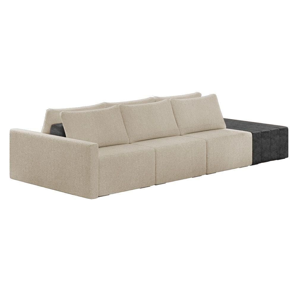 Sofá Ilha 3 Lugares Living 402cm Modulado Lary Bouclê Pu Pto K01 Cor Cinza Claro