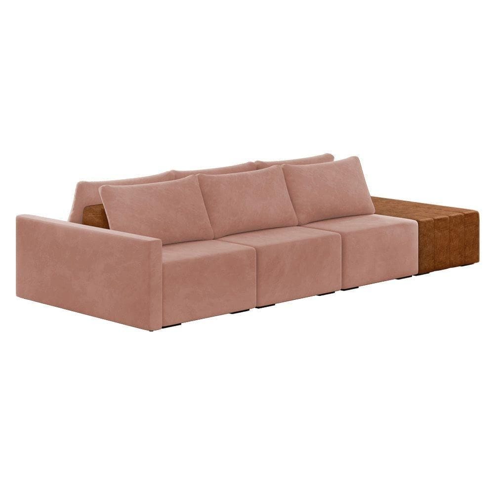Sofá Ilha 3 Lugares Living 312cm Modulado Lary Veludo K01 Cor Rose