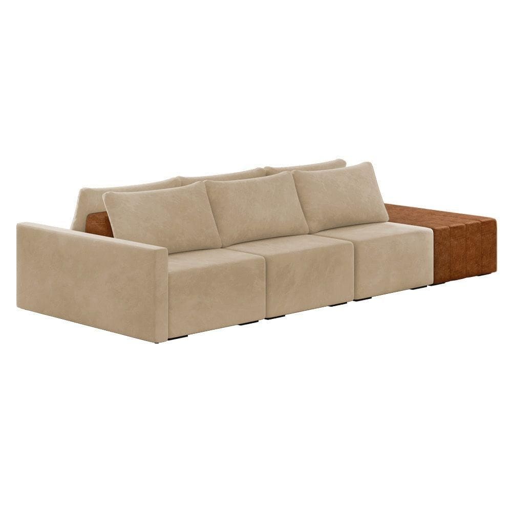 Sofá Ilha 3 Lugares Living 402cm Modulado Lary Veludo Bege K01 - D`rossi