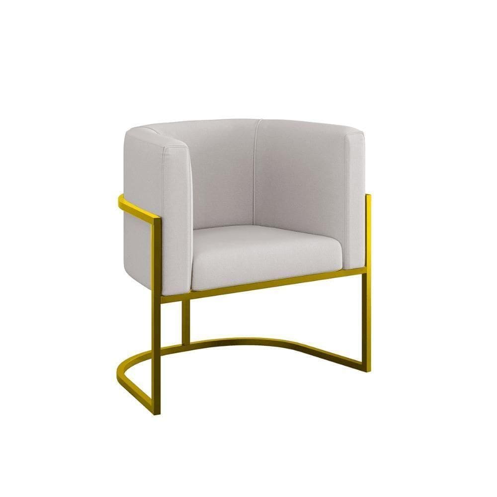 Cadeira Poltrona Lua Moderna Veludo Base De Metal Dourado Bege