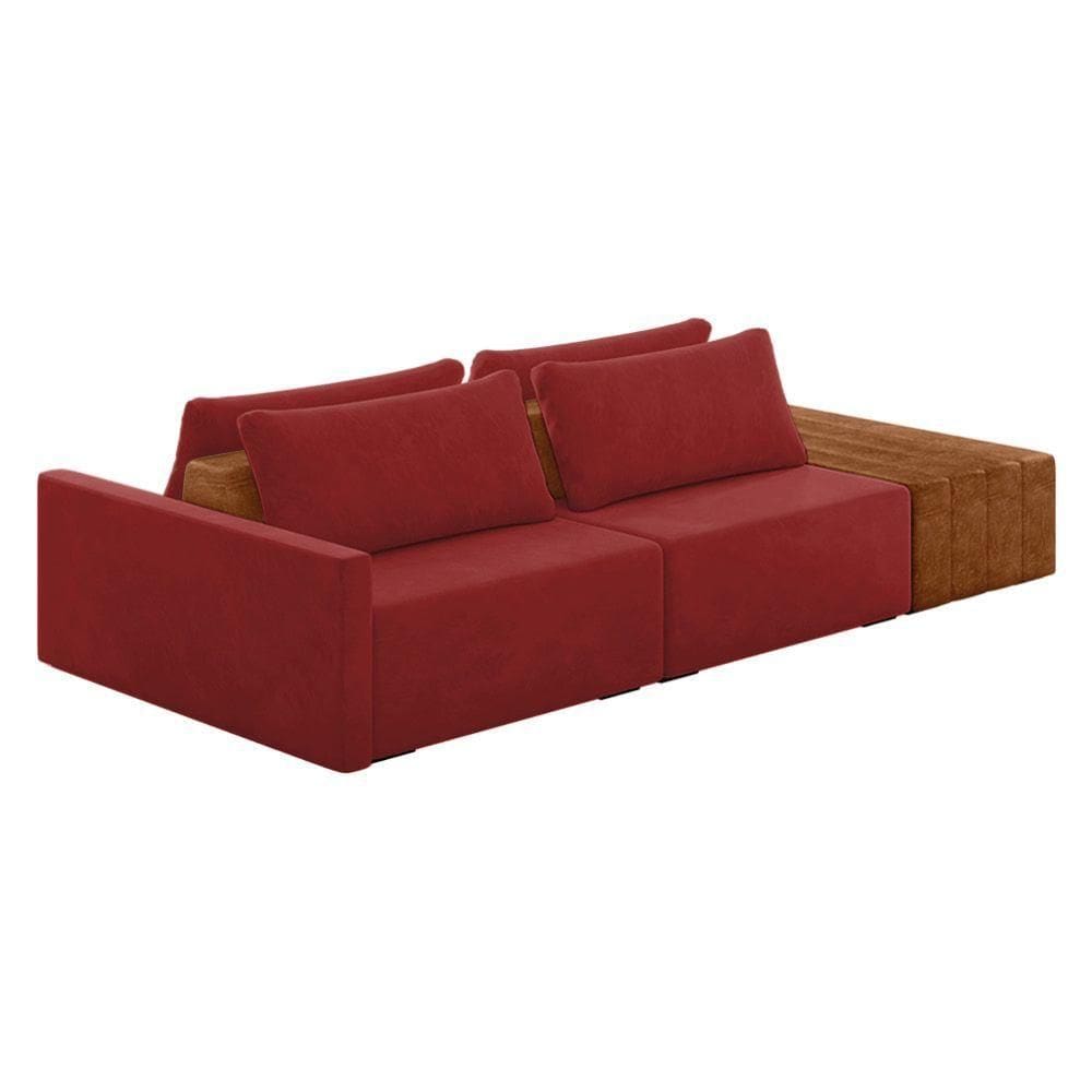 Sofá Ilha 2 Lugares Living 292cm Modulado Lary Veludo K01 Cor Vermelho