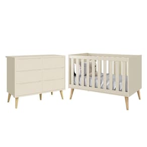 Jogo De Quarto Infantil Theo Cômoda 6 Gavetas E Berço Areia Fosco Com Pés Madeira Natural- Reller Móveis Areia Fosco