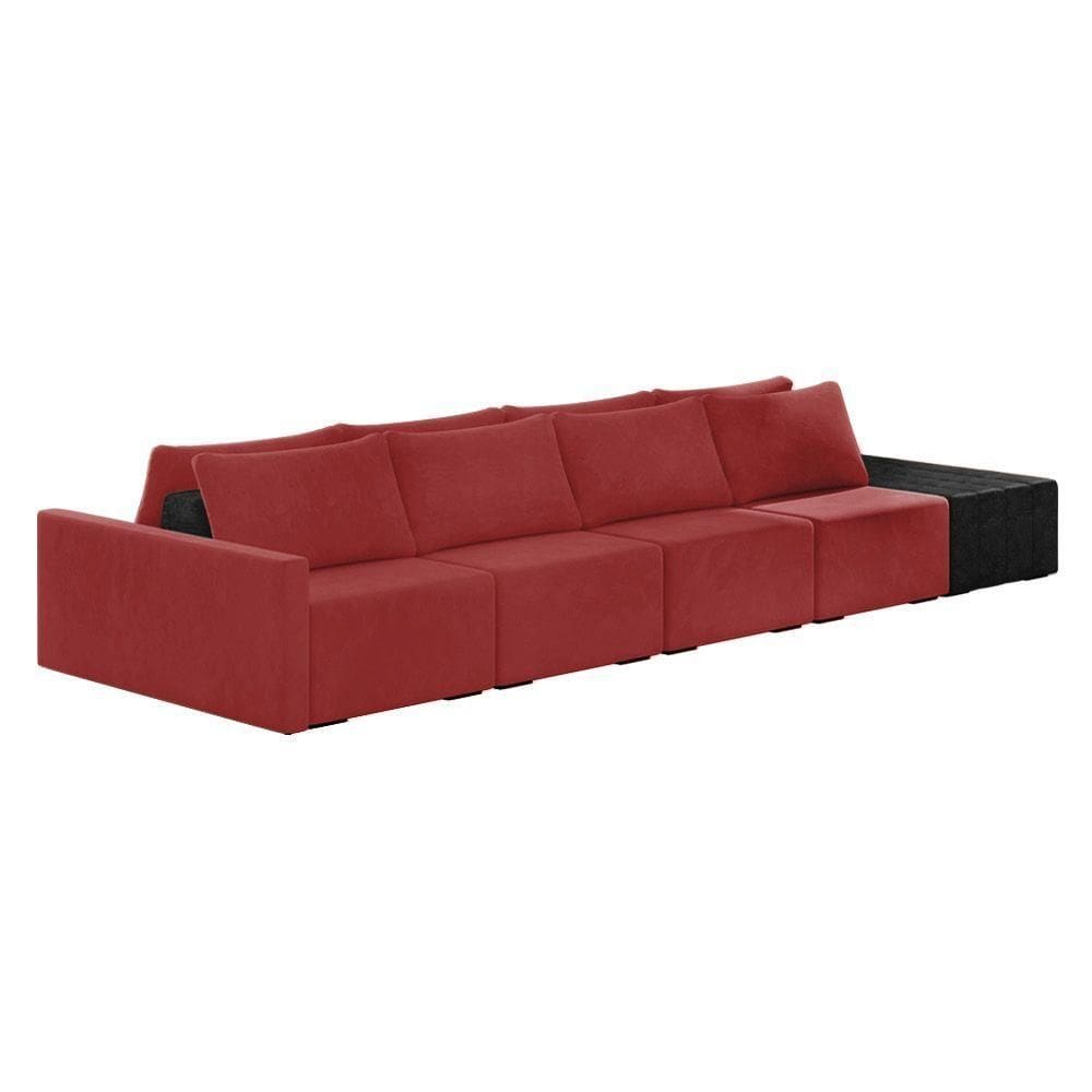Sofá Ilha 4 Lugares Living 392cm Modulado Lary Veludo Azul Marinho Pu Pto K01 - D`rossi