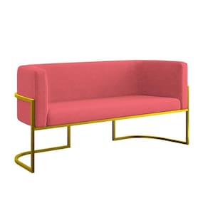 Sofá Namoradeira 2 Lugares Moderna Base Metal Gold Balaqui Rosa