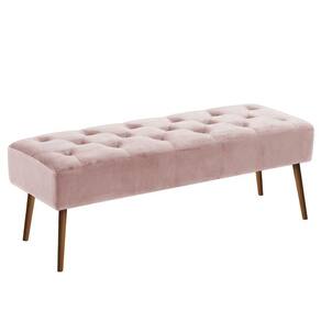 Banco Estofado Rubi 1,40m Suede Rosa Bebe - Clique Decorações