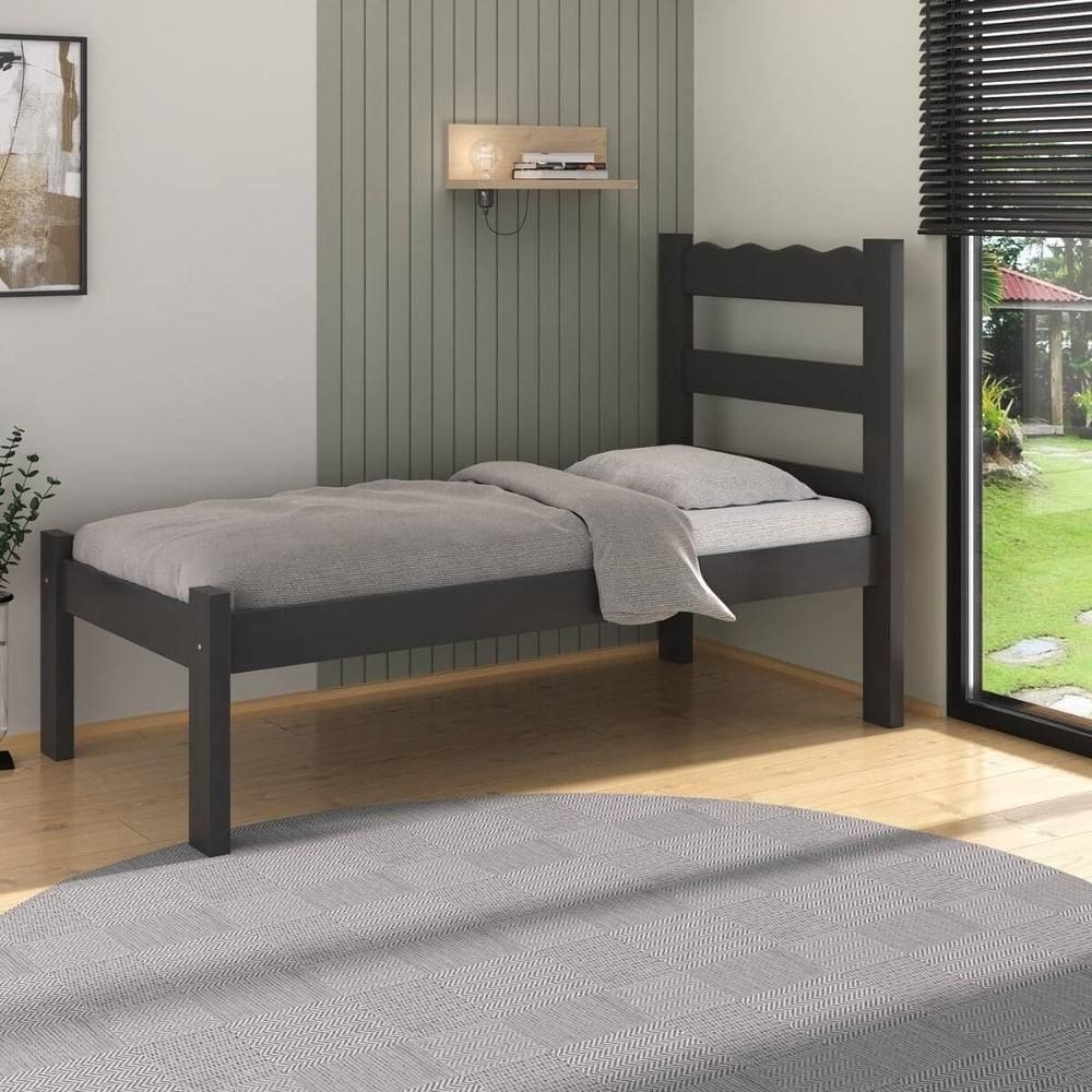 Cama De Solteiro Madeira Maciça Para Colchão 78-88x188cm Multimóveis Preto