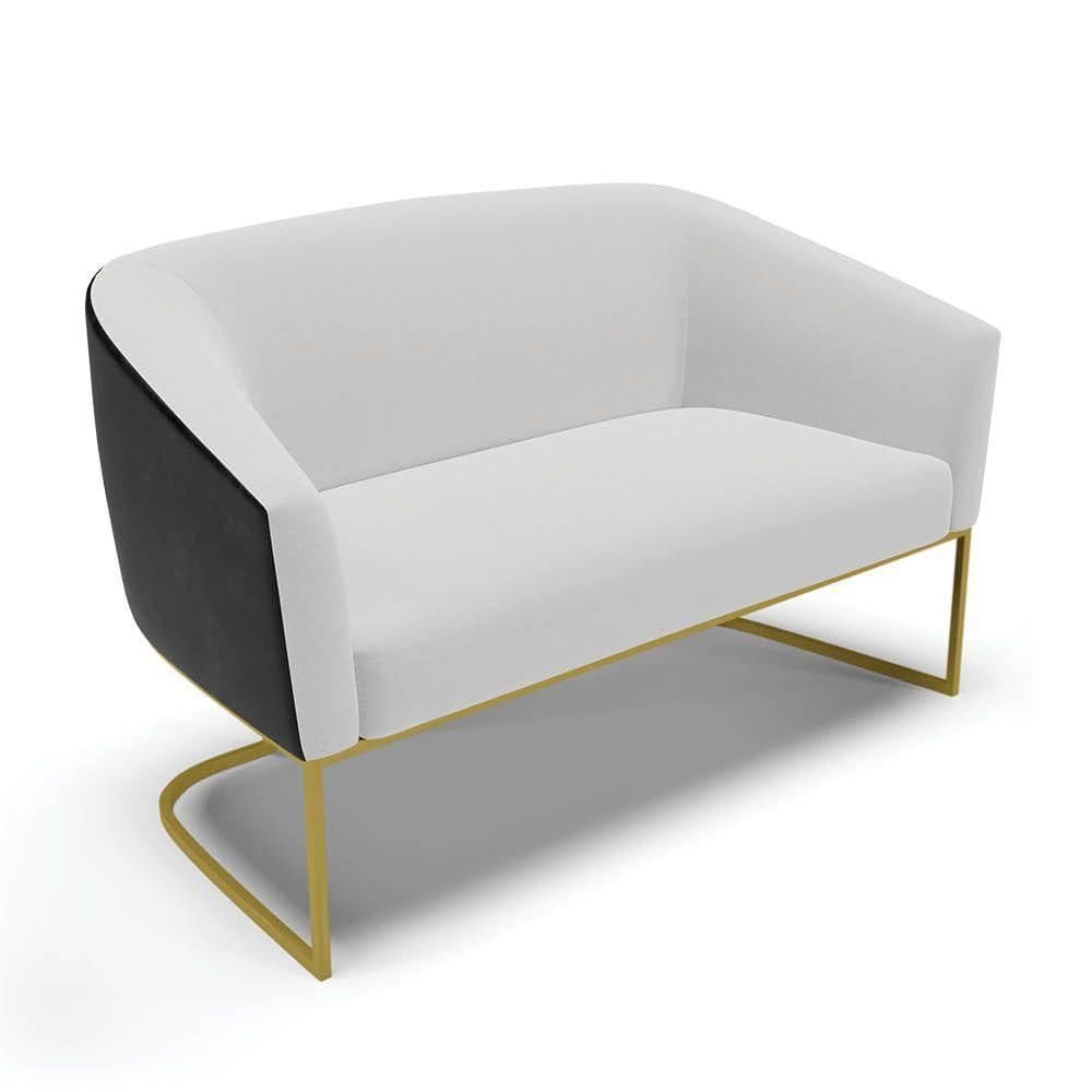 Sofá Namoradeira 2 Lug Industrial Dourado Stella Pto-linho D03 - D`rossi Cor Cinza