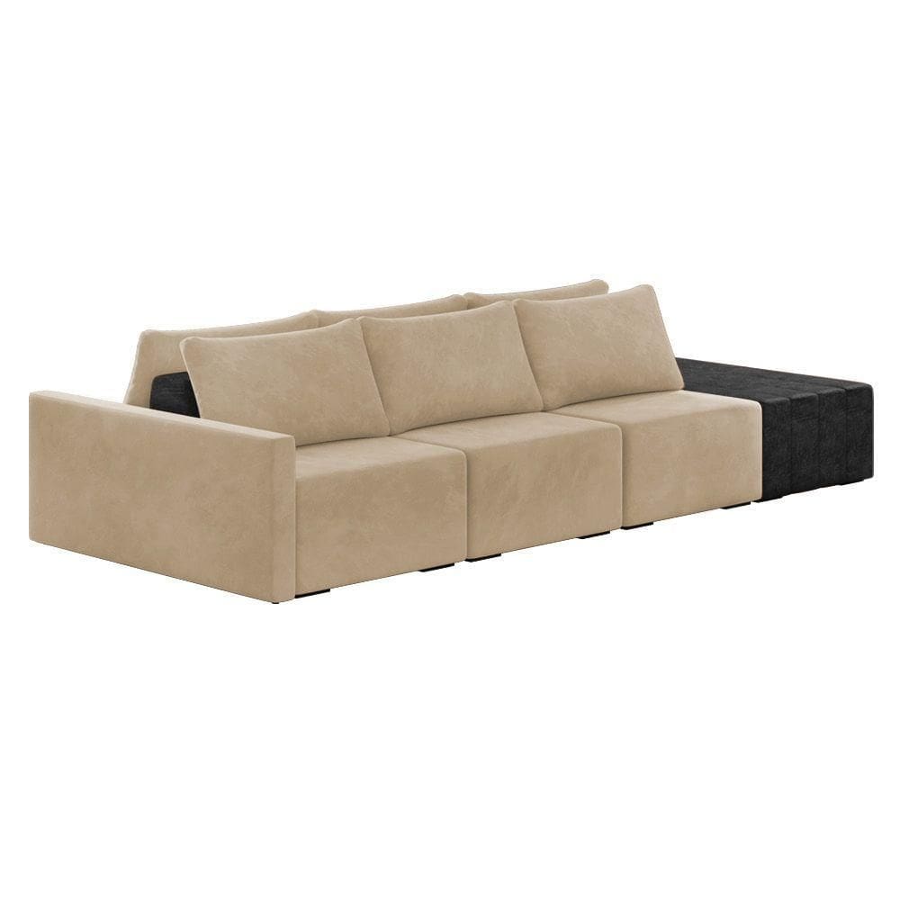 Sofá Ilha 3 Lugares Living 402cm Modulado Lary Veludo Bege Pu Pto K01 - D`rossi