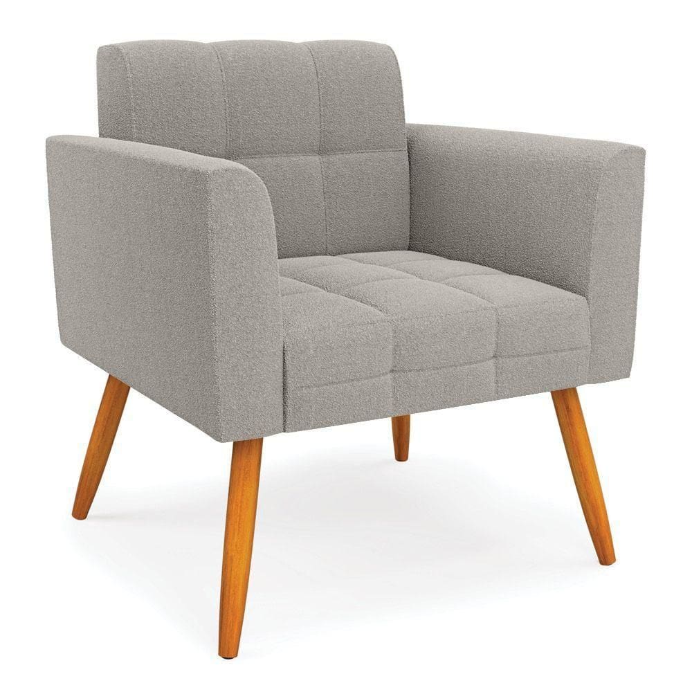 Poltrona Sala De Estar Pé Palito Castanho Elisa Bouclê Cinza D03 - D`rossi