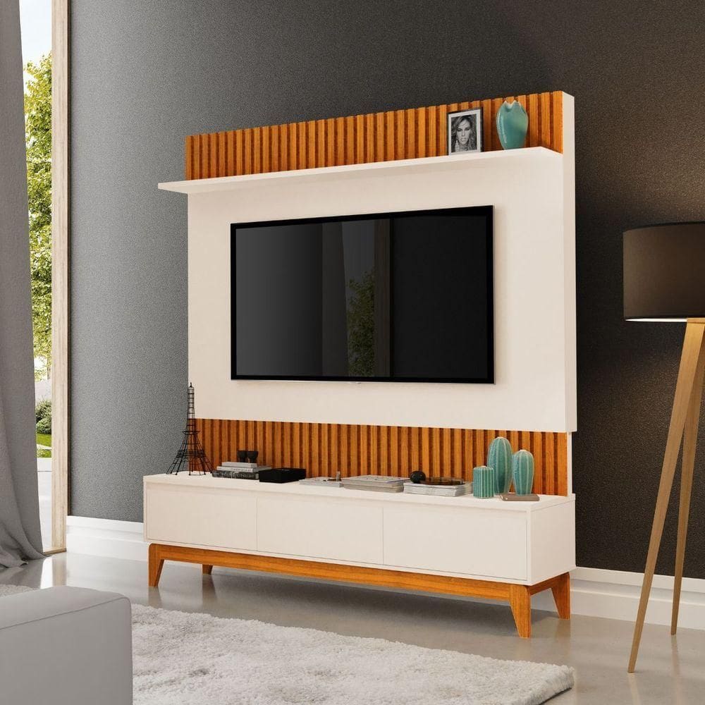 Painel Tv Sala Moderno Para 75 Polegadas Ripado Antalya Mdf