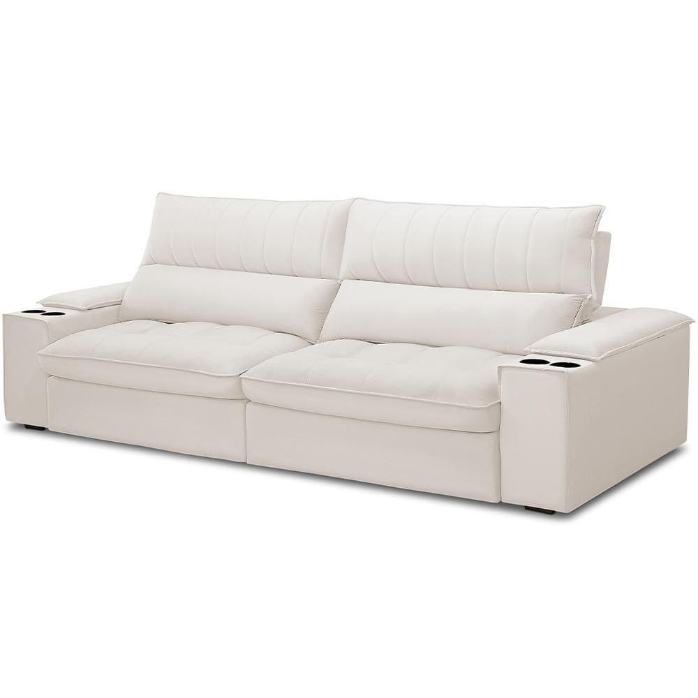 Sofá Retrátil Reclinável Para Sala De Estar Living 280cm Nápoles F04 Bouclê Cru - Lyam Decor