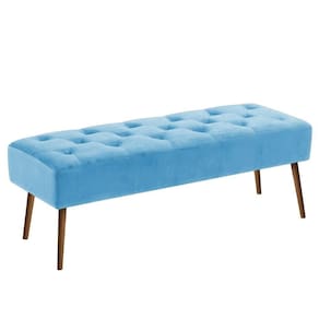 Banco Estofado Rubi 1,40m Suede Azul Turquesa - Clique Decorações