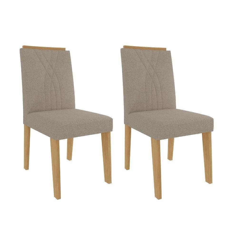 Cadeira De Jantar Mdf 2 Peças Encosto Fixo Nicole Cimol Nature/linho Bege Nature/linho Bege