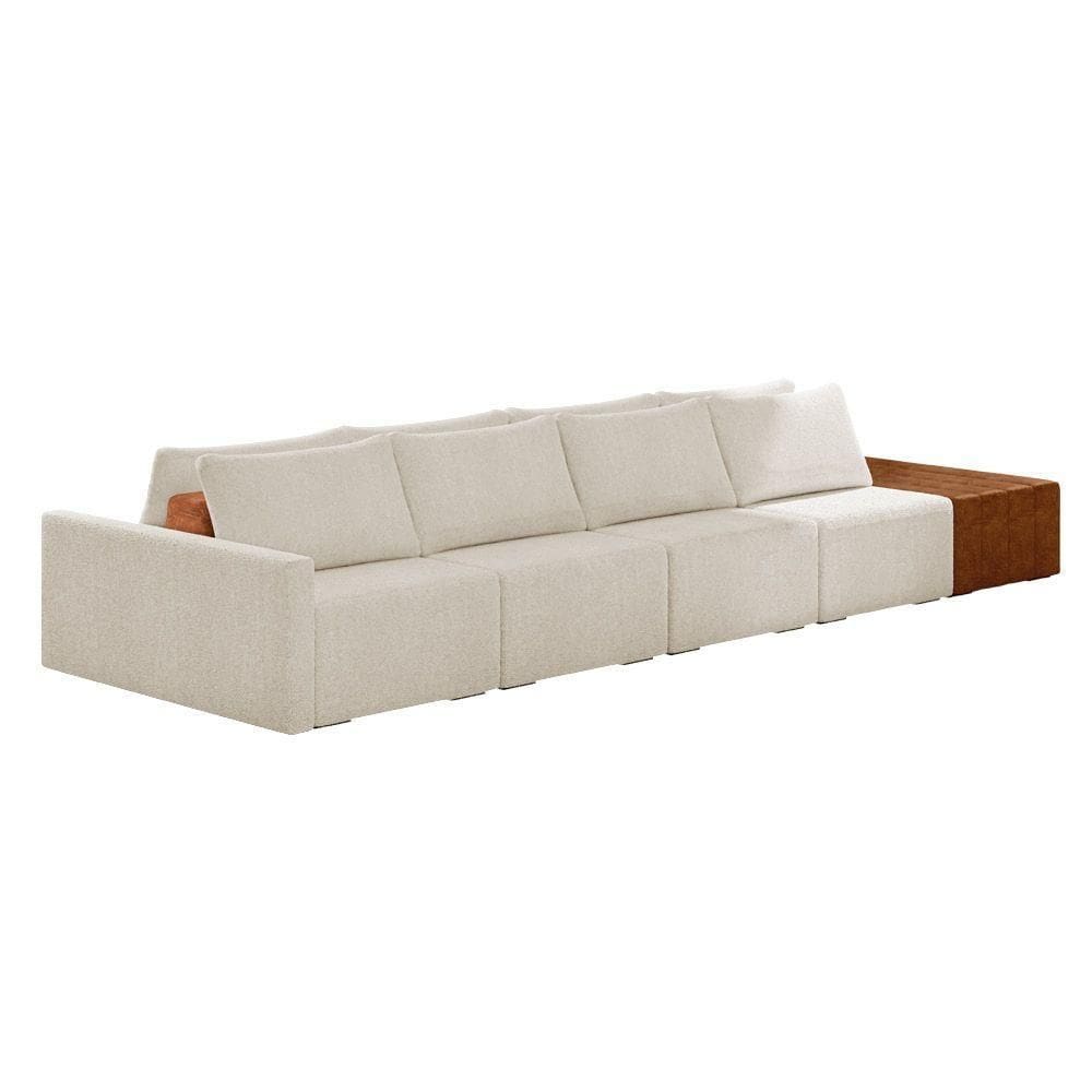 Sofá Ilha 4 Lugares Living 432cm Modulado Lary Bouclê Bege K01 - D`rossi