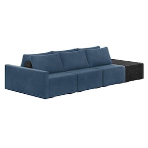 Sofá Ilha 3 Lugares Living 312cm Modulado Lary Veludo Azul Marinho Pu Pto K01 - D`rossi