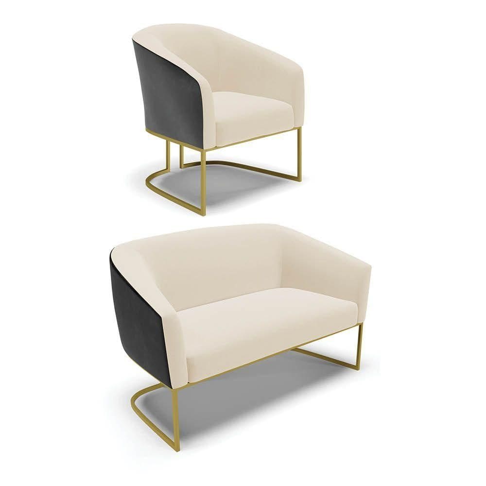 Namoradeira E Poltrona Industrial Dourado Stella Pto-linho D03 - D`rossi Cor Cinza
