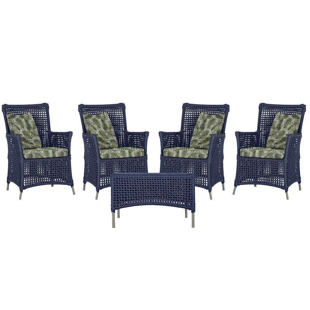 4 Poltronas E 1 Mesa Igapó Alumínio Fendi Corda Náutica E5 Azul