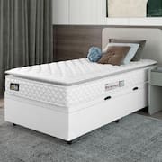 Cama Box Baú Solteiro Colchão Espuma D33 Pillow Top New Millenium 88x188x60cm Branco Hellen