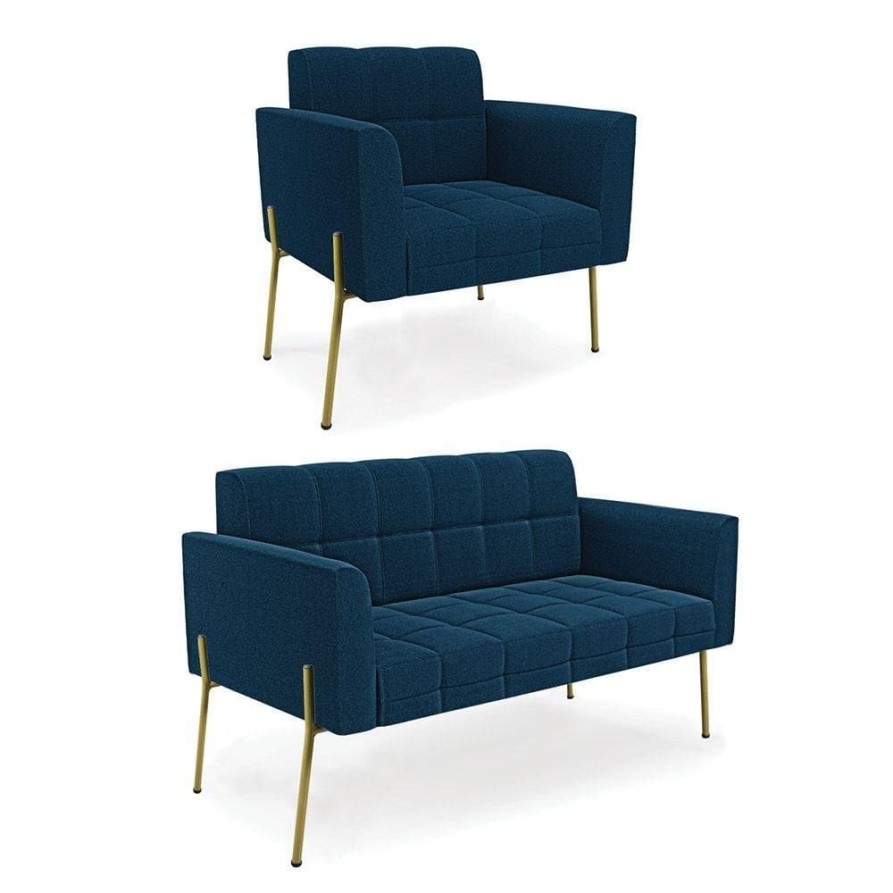 Namoradeira E Poltrona Pé De Ferro Dourado Elisa Bouclê D03 - D`rossi Cor Azul