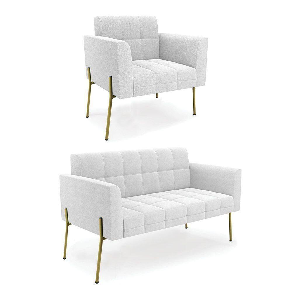 Namoradeira E Poltrona Pé De Ferro Dourado Elisa Bouclê Off White D03 - D`rossi