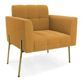 Poltrona Sala De Estar Pé De Ferro Dourado Elisa Bouclê Mostarda D03 - D`rossi