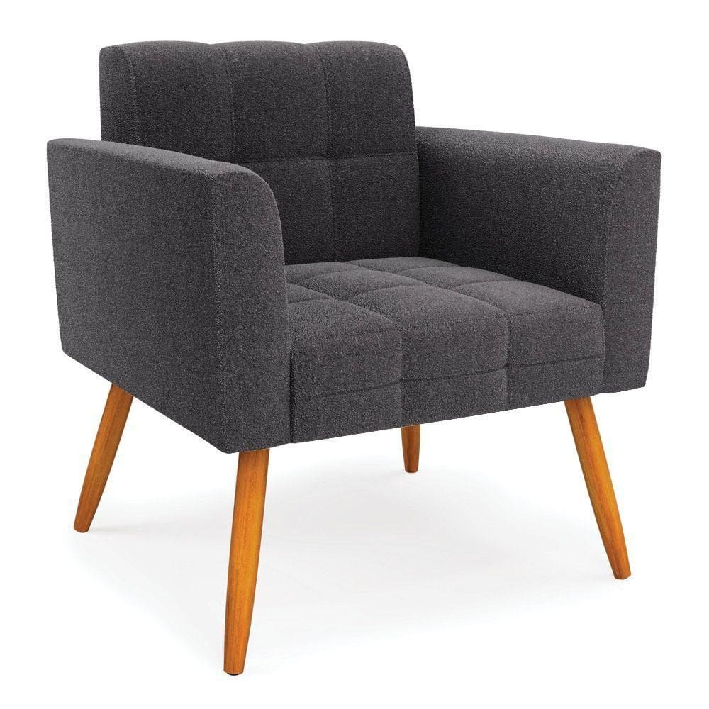 Poltrona Sala De Estar Pé Palito Castanho Elisa Bouclê Grafite D03 - D`rossi