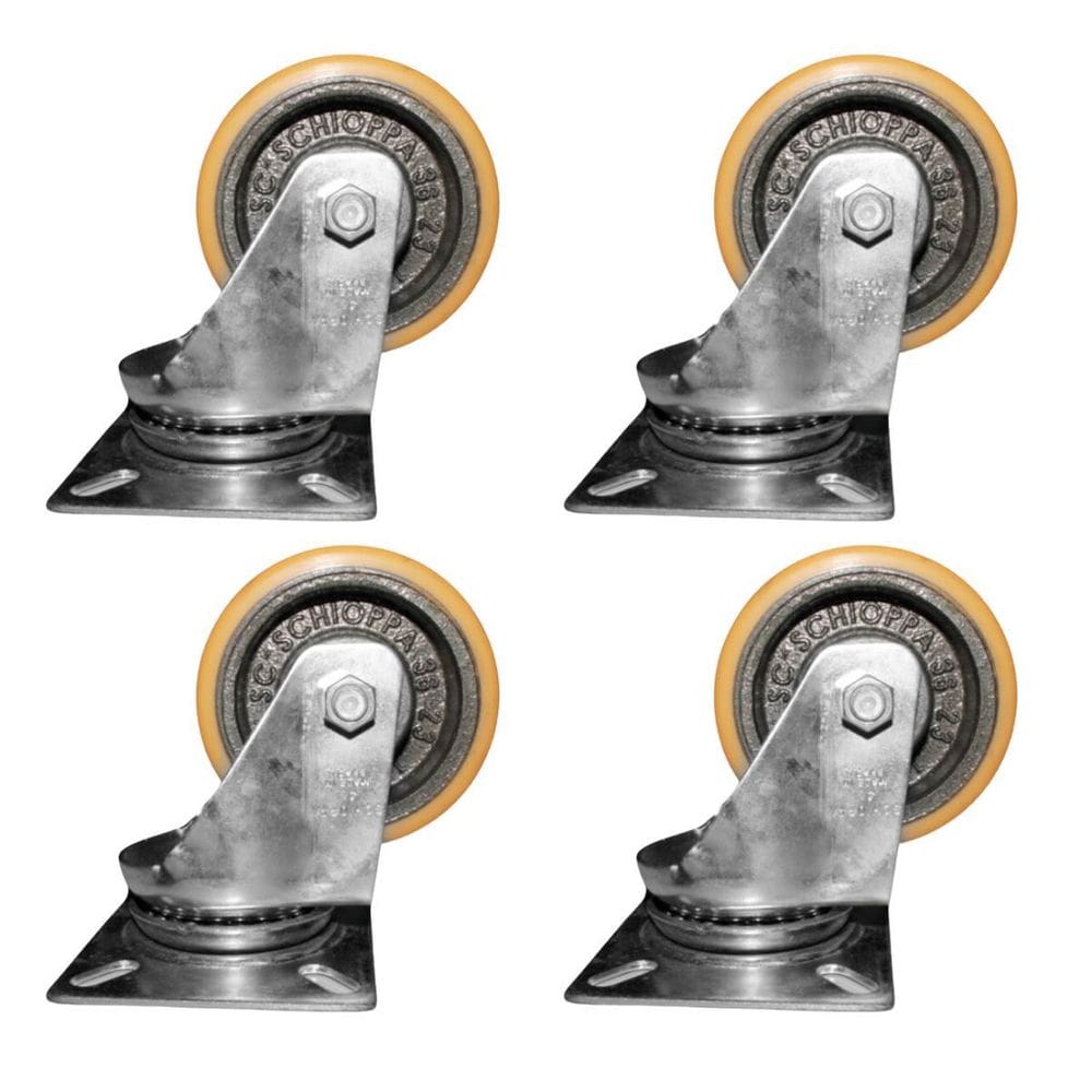 Kit 4 Rodas 100Mm Ferro/Poliuretano 4``/Placa Giratória
