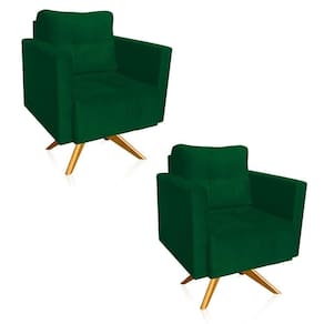 Kit 2 Poltronas Giratória Livia Suede Verde Base De Madeira Ma30 - D`rossi