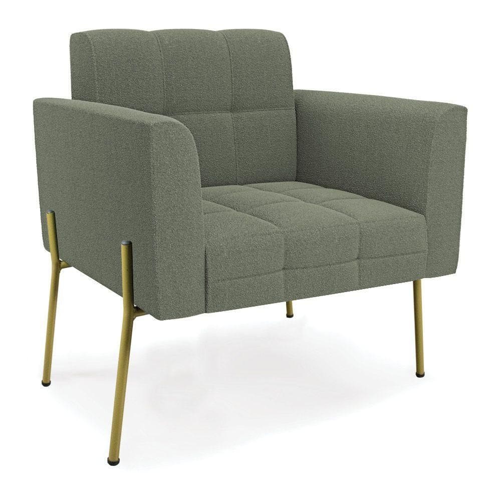 Poltrona Sala De Estar Pé De Ferro Dourado Elisa Bouclê Menta D03 - D`rossi