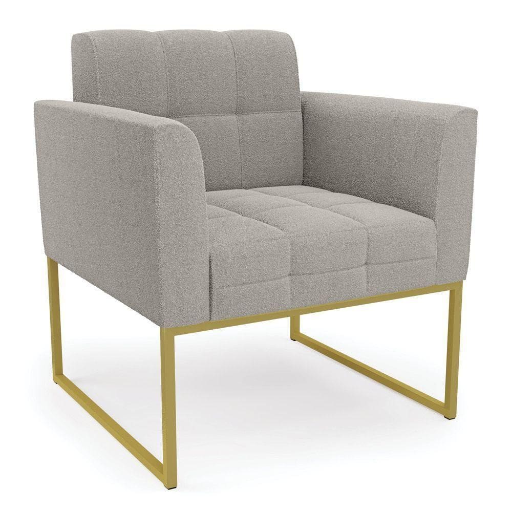 Poltrona Decorativa Industrial Dourado Kit 2 Elisa Bouclê Cinza D03 - D`rossi