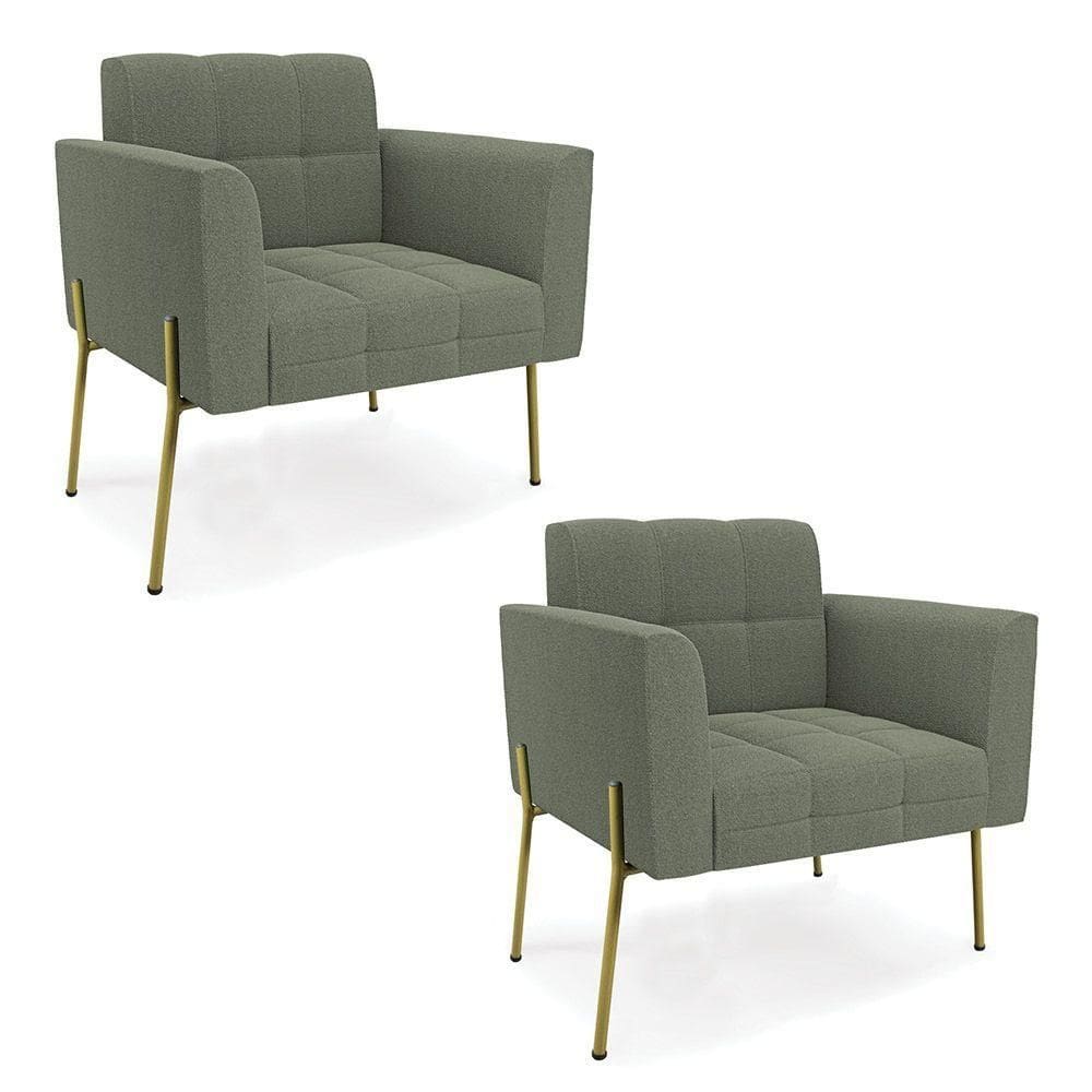 Poltrona Sala Estar Pé Ferro Dourado Kit 2 Elisa Bouclê Menta D03 - D`rossi