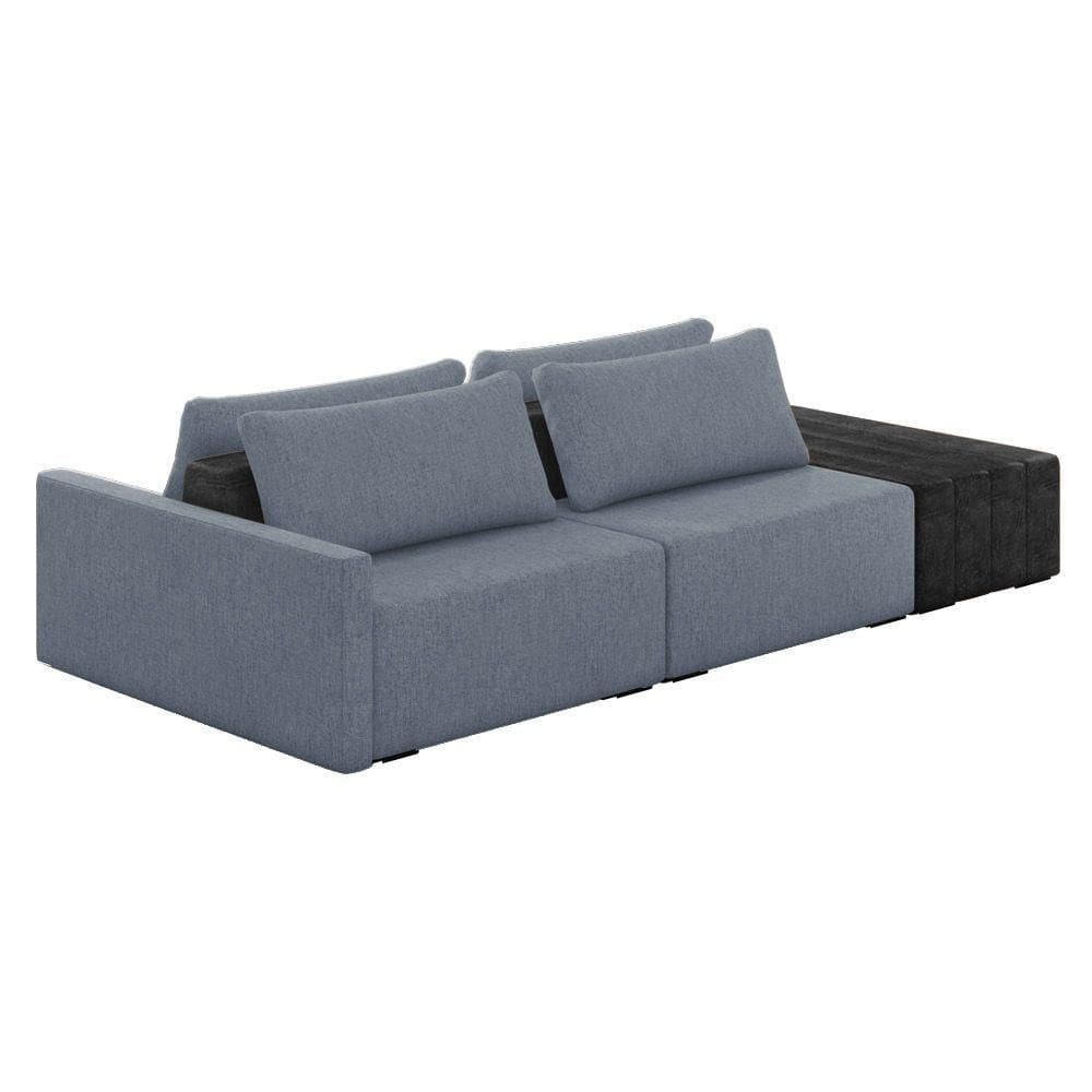Sofá Ilha 2 Lugares Living 292cm Modulado Lary Linho Azul Pu Pto K01 - D`rossi